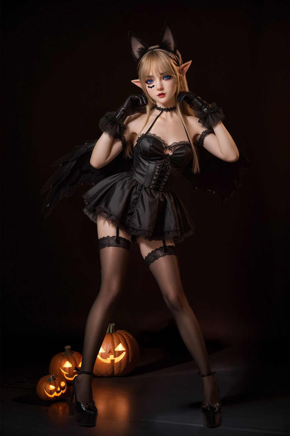 SY Doll | 150cm/4ft9 Flat Breasts Seductive Gothic Little Devil Halloween Realistic Full Silicone Sex Doll - Abigil