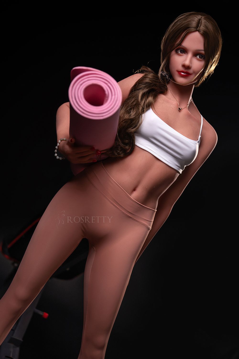 160cm/5ft3 Long Curly Hair Fitness Muscle Small Chest Lifelike Sex Doll - Rose