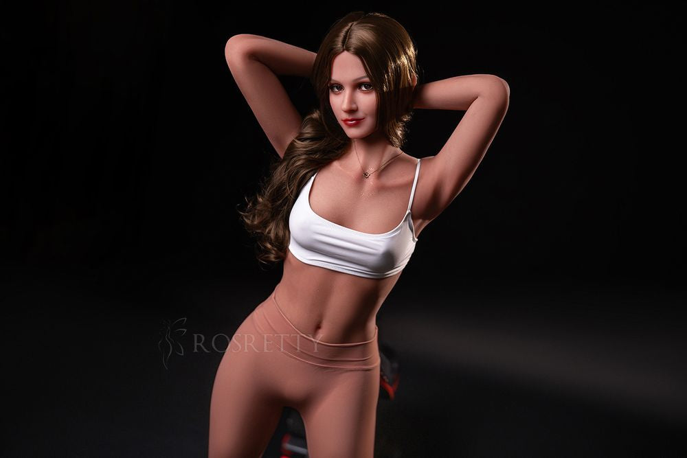 160cm/5ft3 Long Curly Hair Fitness Muscle Small Chest Lifelike Sex Doll - Rose